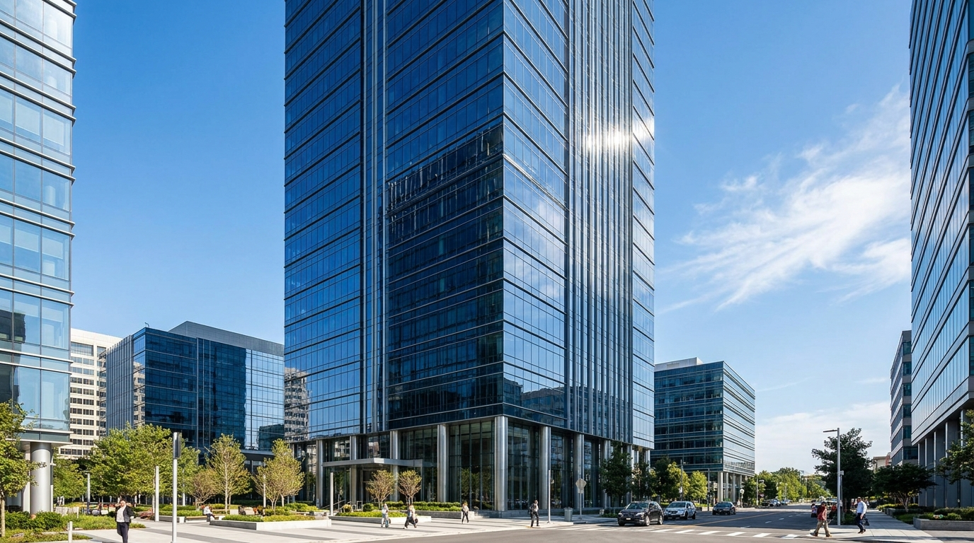 A prestigious Class-A glass office tower in Markham used as a virtual office business address